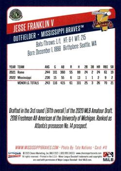 2023 Choice Mississippi Braves #11 Jesse Franklin V Back