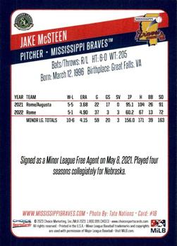 2023 Choice Mississippi Braves #16 Jake McSteen Back