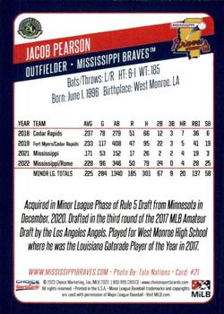 2023 Choice Mississippi Braves #21 Jacob Pearson Back