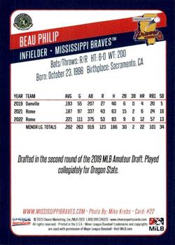 2023 Choice Mississippi Braves #22 Beau Philip Back