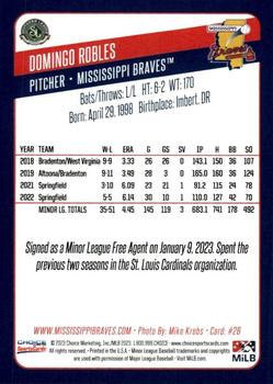2023 Choice Mississippi Braves #26 Domingo Robles Back