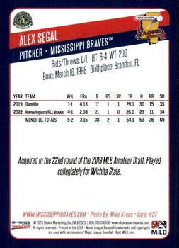 2023 Choice Mississippi Braves #27 Alex Segal Back