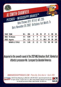 2023 Choice Mississippi Braves #28 AJ Smith-Shawver Back