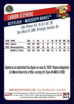 2023 Choice Mississippi Braves #29 Landon Stephens Back