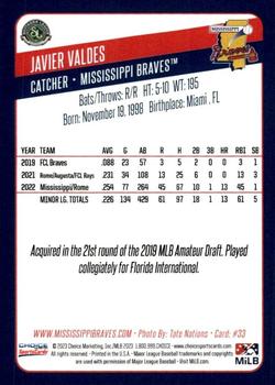 2023 Choice Mississippi Braves #33 Javier Valdes Back