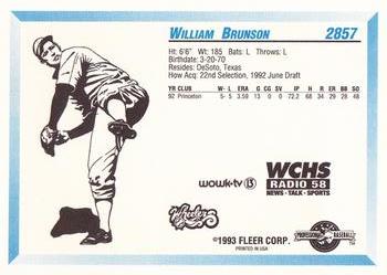 1993 Fleer ProCards West Virginia Wheelers SGA #2857 William Brunson Back