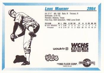 1993 Fleer ProCards West Virginia Wheelers SGA #2864 Louis Maberry Back