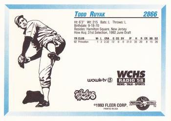 1993 Fleer ProCards West Virginia Wheelers SGA #2866 Todd Ruyak Back