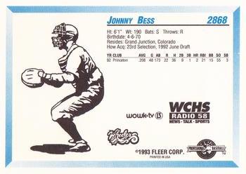 1993 Fleer ProCards West Virginia Wheelers SGA #2868 Johnny Bess Back