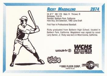 1993 Fleer ProCards West Virginia Wheelers SGA #2874 Ricky Magdaleno Back