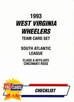 1993 Fleer ProCards West Virginia Wheelers SGA #2882 Checklist Front
