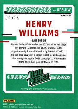 2023 Donruss - Optic Rated Prospects Signatures Teal Velocity #RPS-HW Henry Williams Back