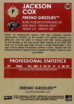 2023 Choice Fresno Grizzlies #08 Jackson Cox Back
