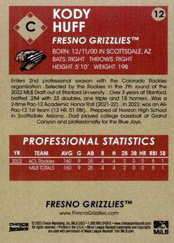 2023 Choice Fresno Grizzlies #12 Kody Huff Back