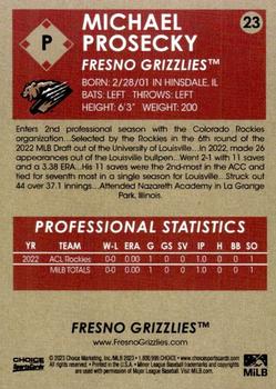 2023 Choice Fresno Grizzlies #23 Michael Prosecky Back