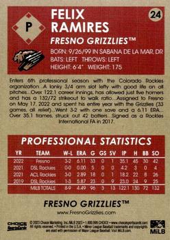 2023 Choice Fresno Grizzlies #24 Felix Ramires Back