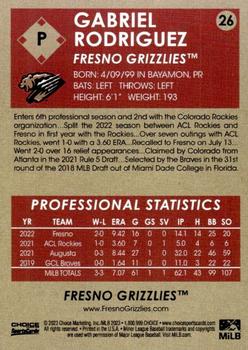 2023 Choice Fresno Grizzlies #26 Gabriel Rodriguez Back