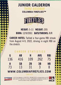 2023 Choice Columbia Fireflies #20 Junior Calderon Back