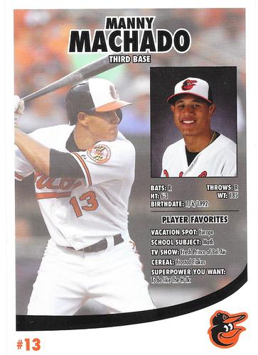2013 Baltimore Orioles Photocards #NNO Manny Machado Back
