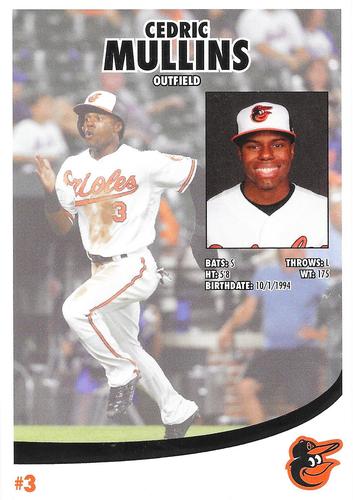 2019 Baltimore Orioles Photocards #NNO Cedric Mullins Back
