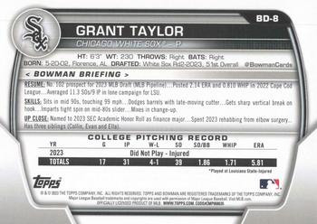 2023 Bowman Draft #BD-8 Grant Taylor Back