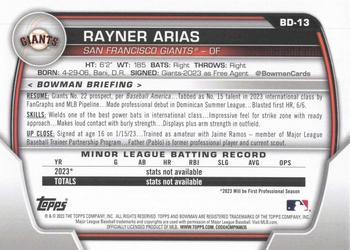 2023 Bowman Draft #BD-13 Rayner Arias Back