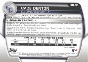 2023 Bowman Draft #BD-22 Cade Denton Back
