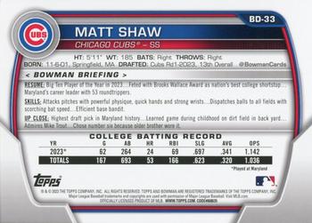 2023 Bowman Draft #BD-33 Matt Shaw Back