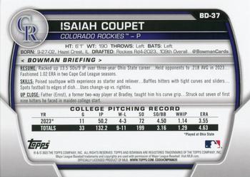 2023 Bowman Draft #BD-37 Isaiah Coupet Back