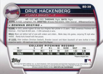 2023 Bowman Draft #BD-38 Drue Hackenberg Back