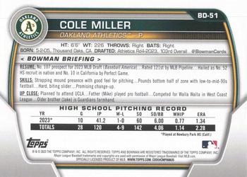 2023 Bowman Draft #BD-51 Cole Miller Back