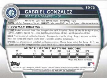 2023 Bowman Draft #BD-72 Gabriel Gonzalez Back