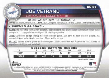 2023 Bowman Draft #BD-91 Joe Vetrano Back