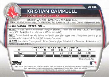 2023 Bowman Draft #BD-125 Kristian Campbell Back