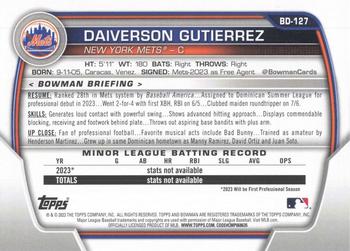 2023 Bowman Draft #BD-127 Daiverson Gutierrez Back
