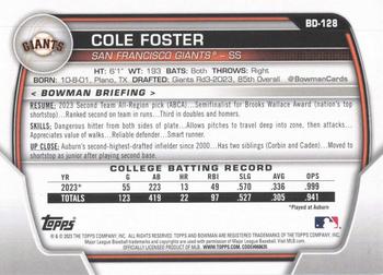 2023 Bowman Draft #BD-128 Cole Foster Back
