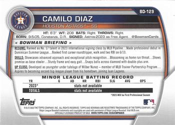 2023 Bowman Draft #BD-129 Camilo Diaz Back