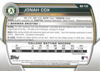 2023 Bowman Draft #BD-135 Jonah Cox Back