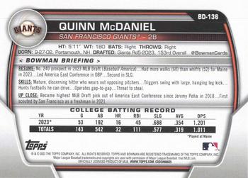 2023 Bowman Draft #BD-136 Quinn McDaniel Back
