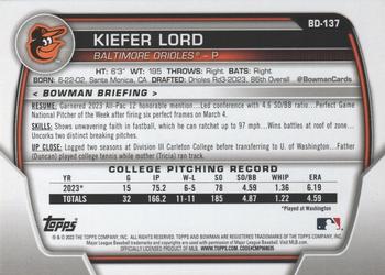 2023 Bowman Draft #BD-137 Kiefer Lord Back