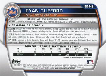 2023 Bowman Draft #BD-142 Ryan Clifford Back