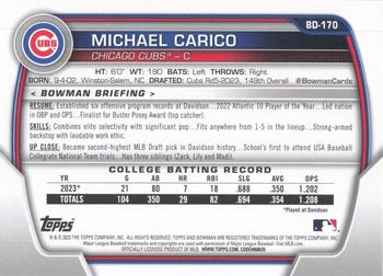 2023 Bowman Draft #BD-170 Michael Carico Back