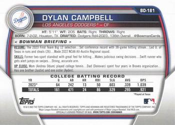 2023 Bowman Draft #BD-181 Dylan Campbell Back