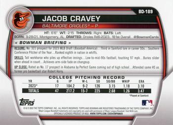2023 Bowman Draft #BD-189 Jacob Cravey Back