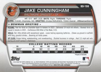 2023 Bowman Draft #BD-198 Jake Cunningham Back
