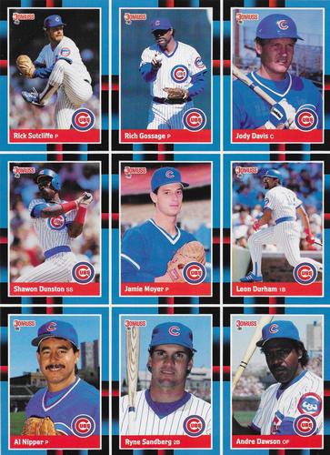 1988 Donruss Chicago Cubs Team Collection - Panels #NNO Rick Sutcliffe / Rich Gossage / Jody Davis / Shawon Dunston / Jamie Moyer / Leon Durham / Al Nipper / Ryne Sandberg / Andre Dawson Front