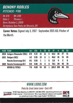 2023 Choice Great Lakes Loons #21 Benony Robles Back