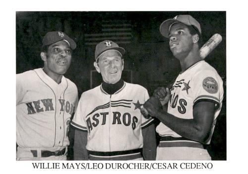 1987 Koppa Houston Astros Shooting Star Era Commemorative Photocards Series 2 #NNO Willie Mays / Leo Durocher / Cesar Cedeno Front