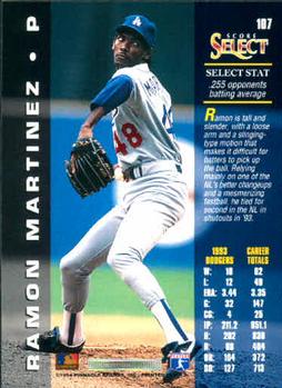 1994 Select #107 Ramon Martinez Back