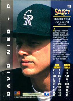 1994 Select #113 David Nied Back